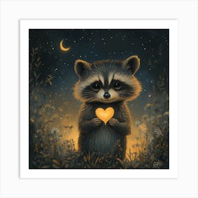 Curious Raccoon with Heart Leaf Backdrop 1 Art Print