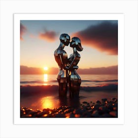 Couple Kissing At Sunset Art Print