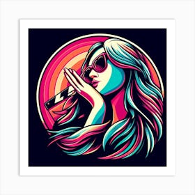 Retro Girl With Sunglasses Art Print