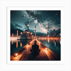 Muslim Man Praying At Night 1 Art Print