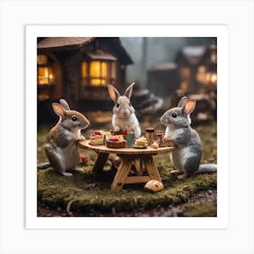 Rabbits At A Picnic Art Print