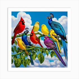 Birds On A Branch Art Print