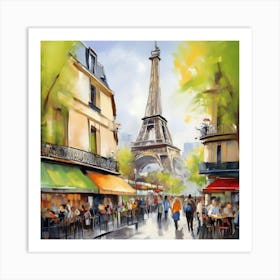 Paris Cafes.Cafe in Paris. spring season. Passersby. The beauty of the place. Oil colors.10 Art Print