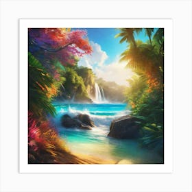 Waterfall In The Jungle 25 Art Print