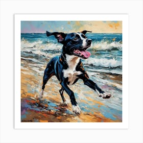 Dog At The Beach Art Print