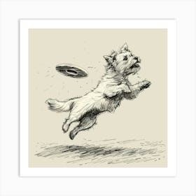 Dog Catching A Frisbee Art Print