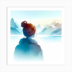 Girl Looking At The Mountains Art Print