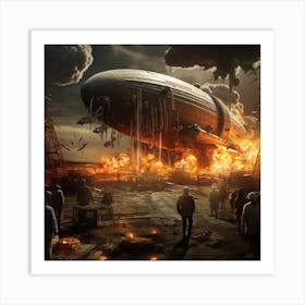 Zeppelin airship crash. Art Print