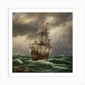 Ship In Rough Seas wall Art Art Print