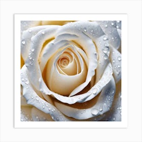 White Rose With Water Droplets 1 Art Print