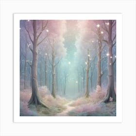 A Fantasy Forest With Twinkling Stars In Pastel Tone S 2 Art Print