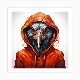 Watercolour Cartoon Pheasant In A Hoodie Art Print