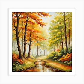 Forest In Autumn In Minimalist Style Square Composition 284 Art Print