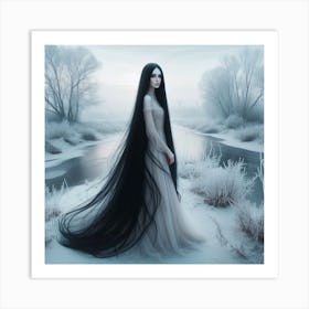 Woman With Long Black Hair Art Print