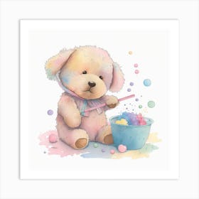 Teddy Bear With Bubbles Art Print