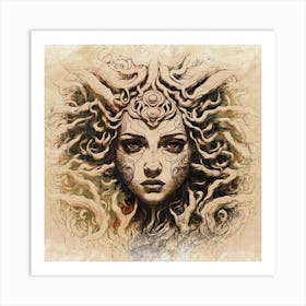 AI generated sepia filtered portrait of a Medusa like female. Art Print