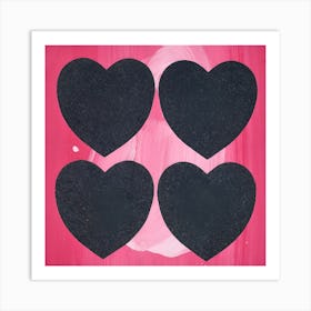 Four Black Hearts Art Print