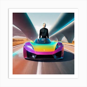 Steve Jobs In A Rainbow Car Art Print