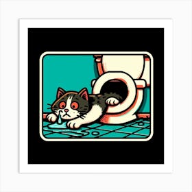 Cat In The Toilet 6 Art Print