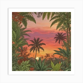 Sunset In The Jungle Art Print