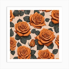 Orange Roses Seamless Pattern 4 Art Print