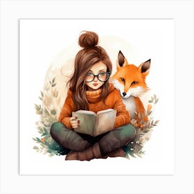 GirlWithFoxReadingBook Art Print