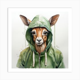 Watercolour Cartoon Springbok In A Hoodie 2 Art Print