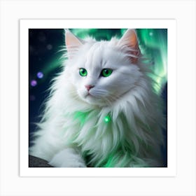 White Cat With Green Eyes Art Print