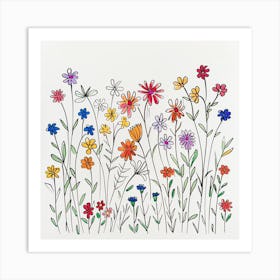 Hand Drawn Wildflowers Line Art 2 Art Print