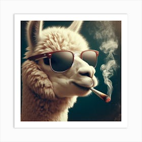 Llama Smoking Weed Art Print