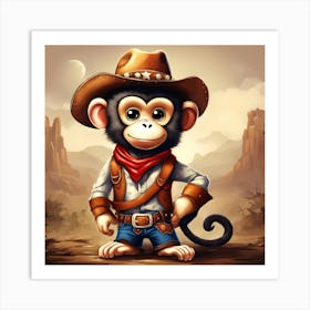 Cute Monkey In A Cowboy Costume 1 Art Print