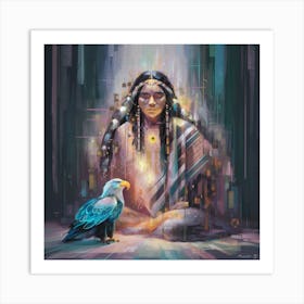 Indian Woman And Eagle Art Print