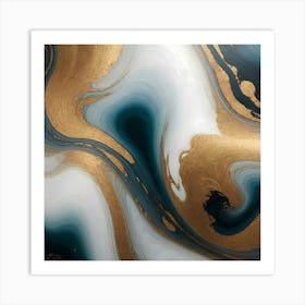 Gold And Blue Swirls Art Print