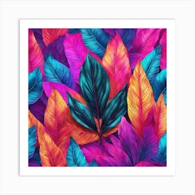 Colorful Leaves Seamless Pattern Art Print