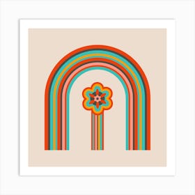 COLOURS OF THE RAINBOW Mid-Century Modern Scandi Folk Rainbow Floral in Vintage Retro Colours on Cream Art Print