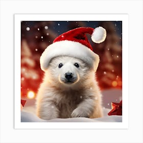 Polar Bear In Santa Hat Art Print