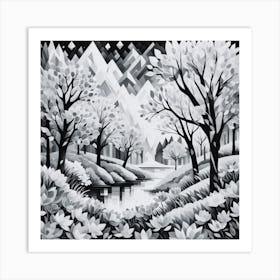 Black and White Winter Landscape Art Print