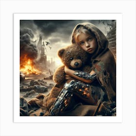 Robot Girl With Teddy Bear 2 Art Print