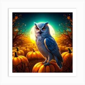 Owl In Pumpkin Patch Art Print