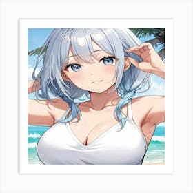 Anime Girl At The Beach Art Print