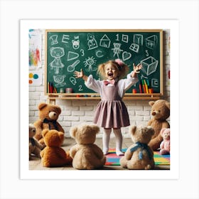 Little Girl With Teddy Bears Art Print