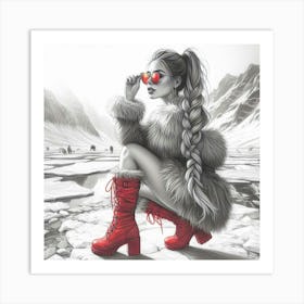 Girl In Red Boots 1 Art Print