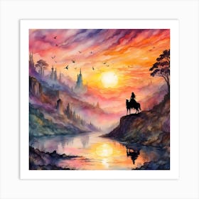 Sunset With A Horse Art Print