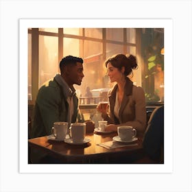 Couple In A Coffee Shop Art Print