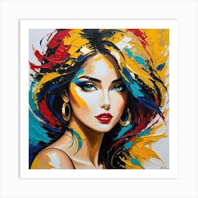 Beautiful Lady Textured Acrylic Paint Art Print