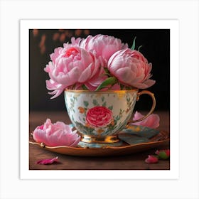 Peonies In A Teacup Art Print