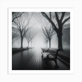 Park Bench In The Fog Art Print