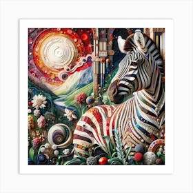Zebra in the Style of Collage-inspired Art Print