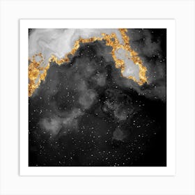 100 Nebulas in Space with Stars Abstract in Black and Gold n.046 Art Print
