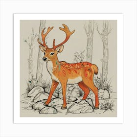 Deer In The Woods 84 Art Print